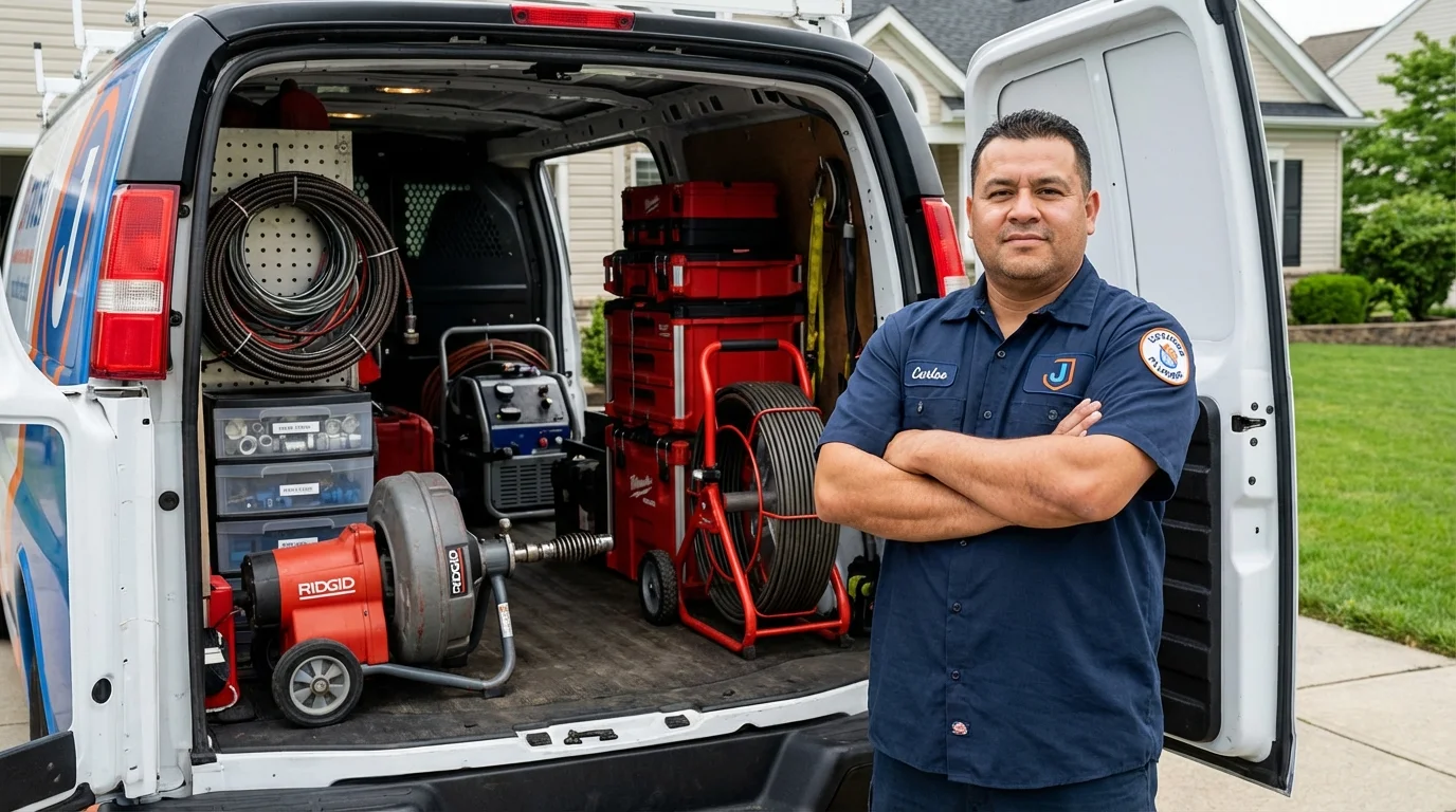 Professional drain cleaning equipment and Johns Plumbing LLC plumber in Napoleon