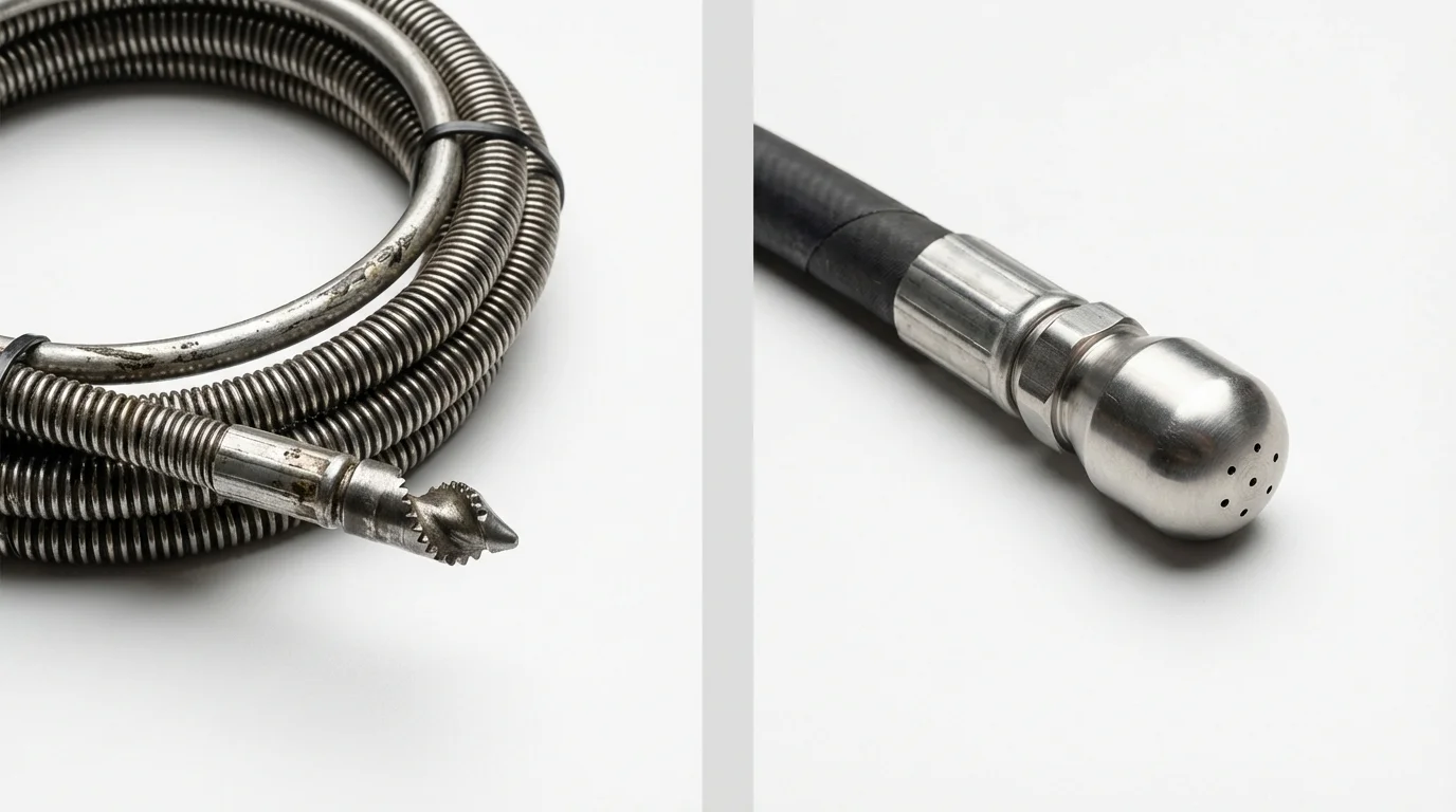 Drain snake cable and hydro jetting nozzle used for drain cleaning in Napoleon, OH