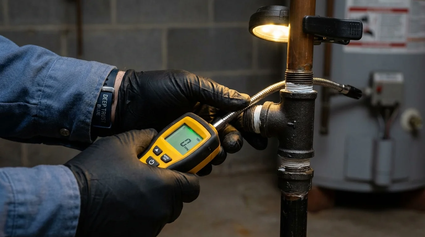 Gas leak detection with electronic sniffer by Johns Plumbing LLC in Napoleon
