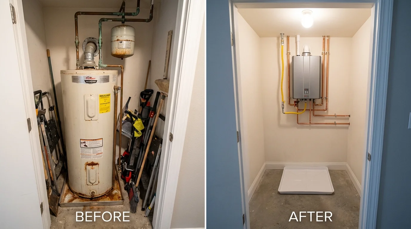 Tank water heater versus wall-mounted tankless unit comparison for Napoleon, OH homeowners