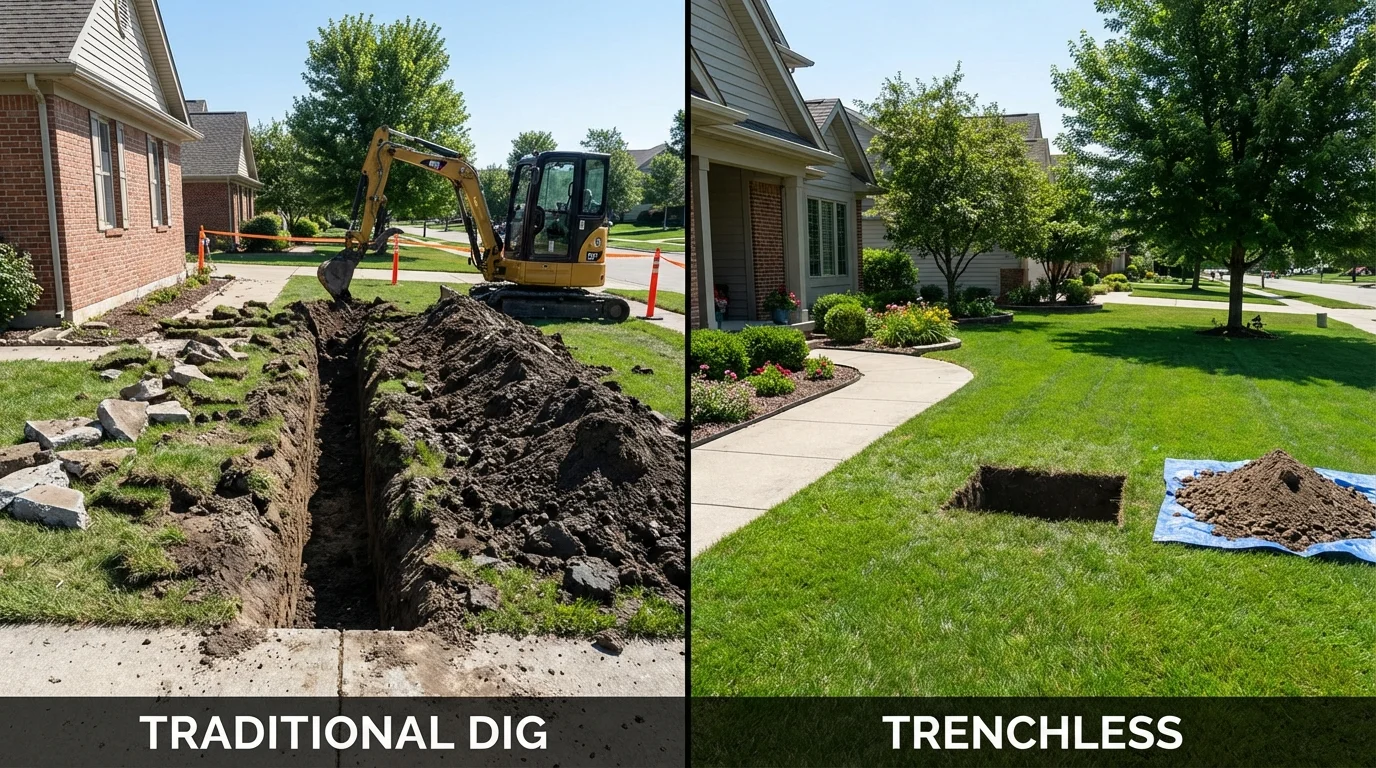 Trenchless sewer repair with minimal yard damage versus traditional excavation in Napoleon, OH